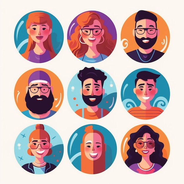 Vector people portrait male female set cartoon flat vector