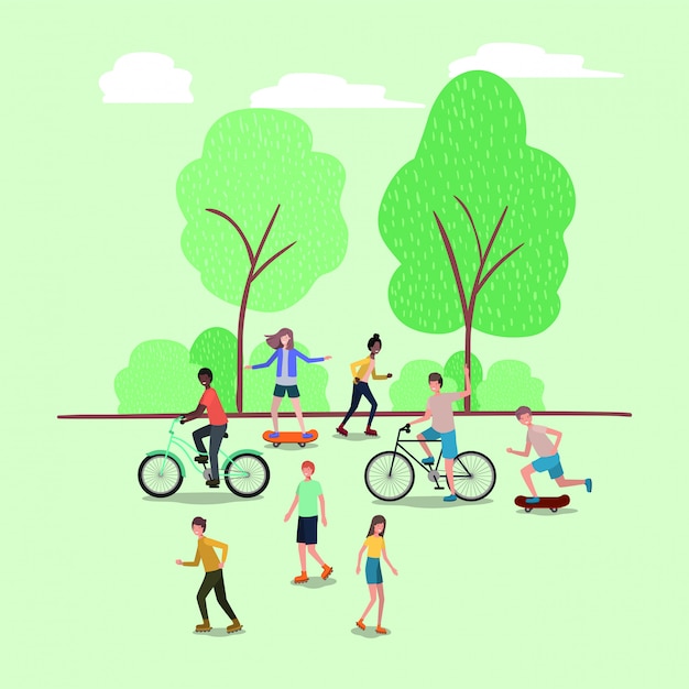 公園でスポーツをする人々