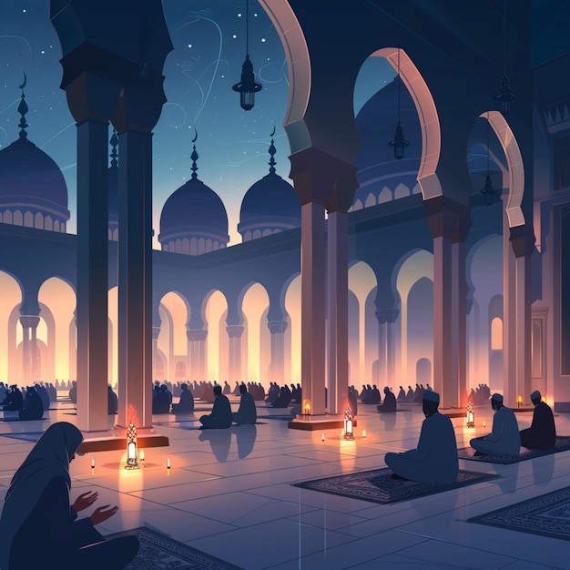 People praying In Mosque Vector