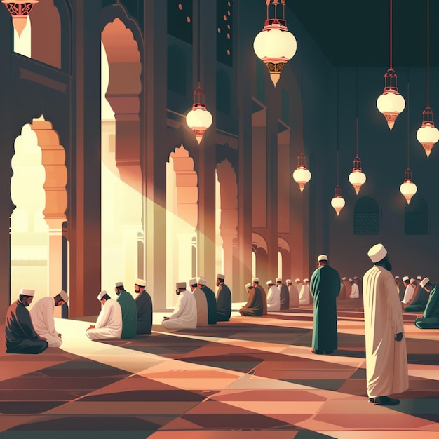 People praying In Mosque Vector