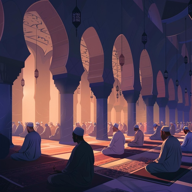 People praying In Mosque Vector