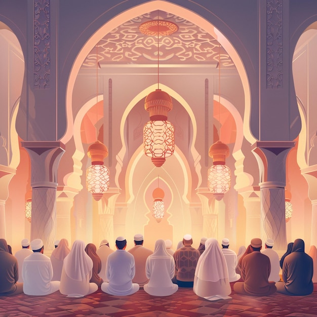 People praying In Mosque Vector