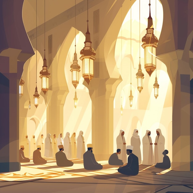 Люди молятся в мечети Вектор