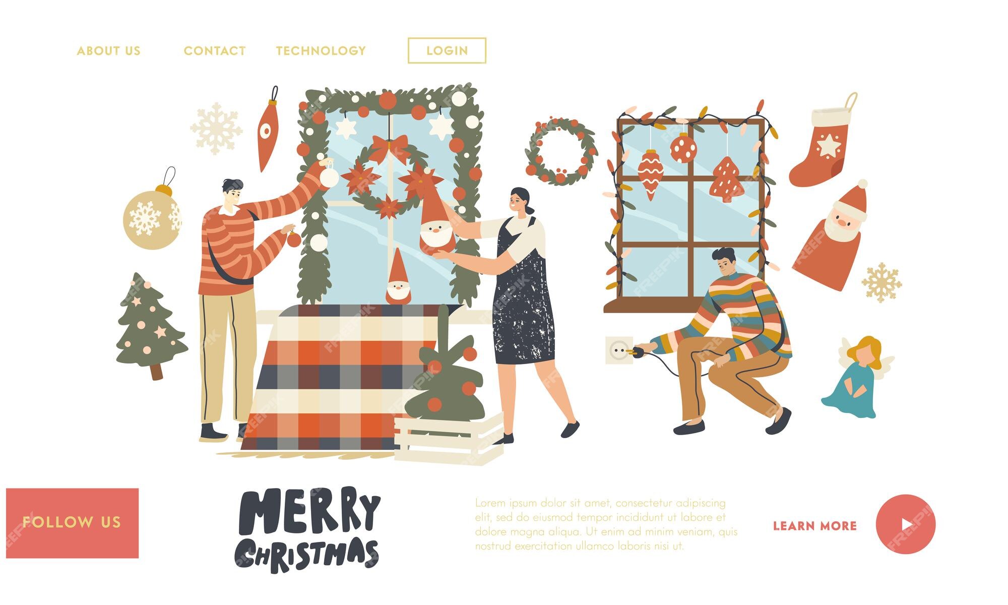 Premium Vector | People prepare to celebrate xmas landing page ...