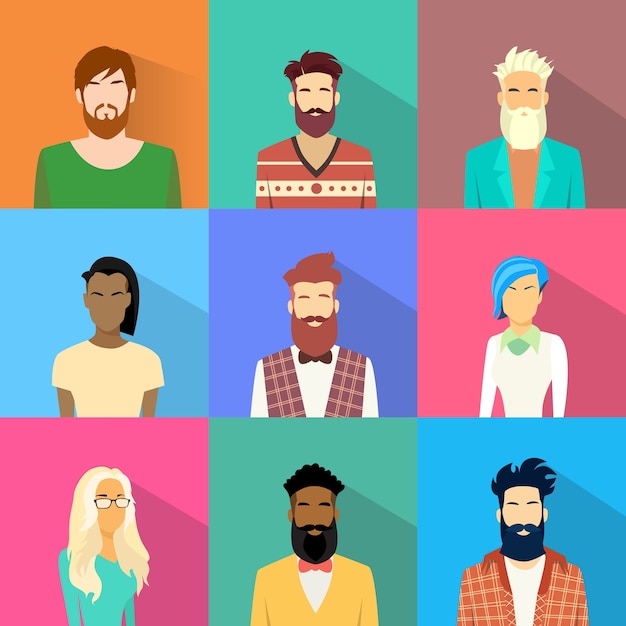 Vector people profile diversity avatar set icon mix race ethnic