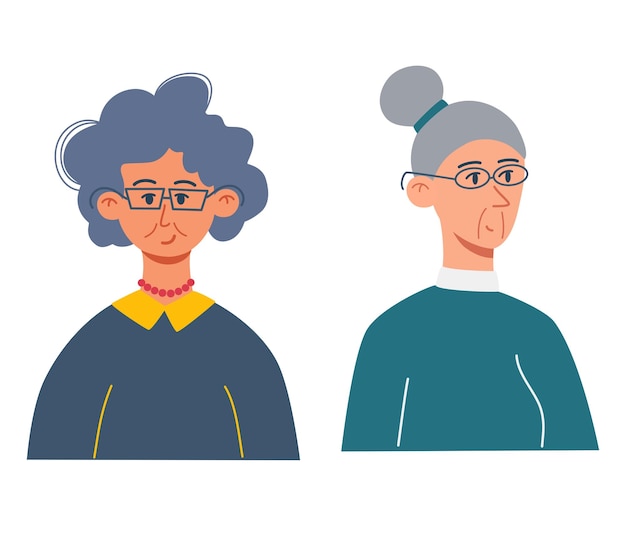 人のプロフィール 女性キャラクター 年配の女性 ユーザー プロファイルのセット ソーシャル メディアやビジネス プレゼンテーションに最適 ユーザー インターフェイス アプリケーションとインターフェイス ベクトル図