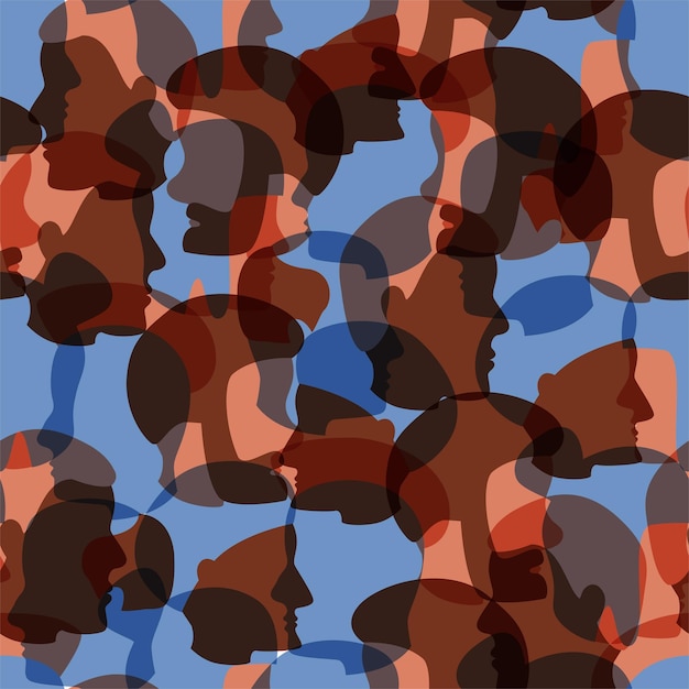 People profile heads silhouettes seamless pattern crowd of many different flat people