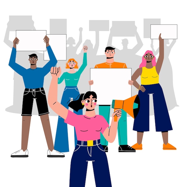 People at the protest. Vector illustration