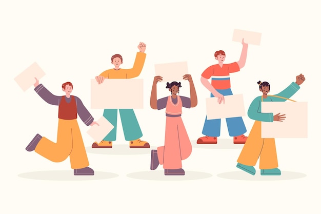 Vector people protesting using placard illustration