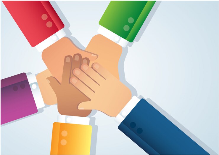 Vector people putting their hands together