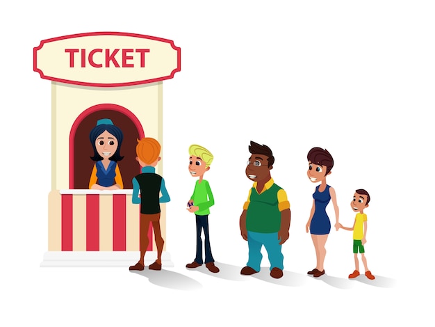 Vector people queue to cinema ticket office  cartoon