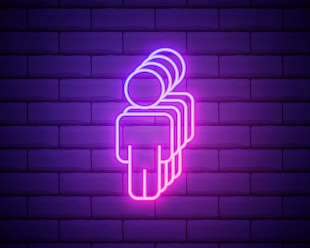 Vector people queue neon bright line icon vector sign linear style pictogram isolated on white symbol logo illustration editable stroke pixel perfect isolated on brick wall