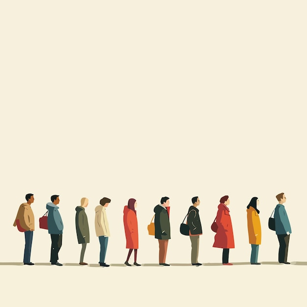 벡터 people_queueing_up_in_a_long_queue_linevector