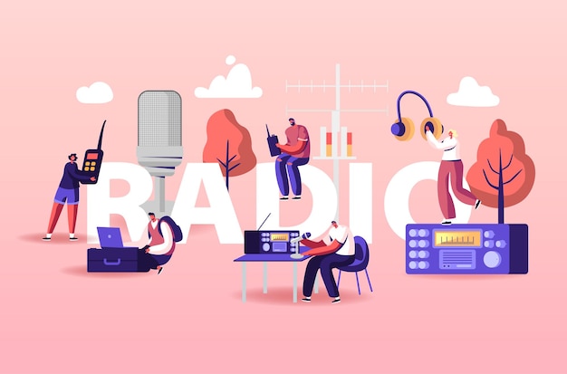 Persone e illustrazione della radio