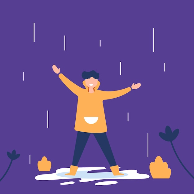 People On Rainy Day Flat Design Character Illustration