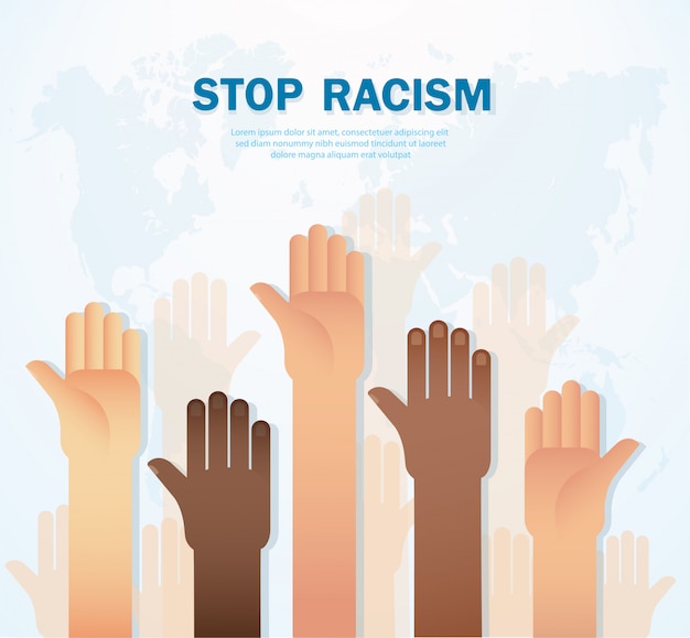 People raised hands different skin color