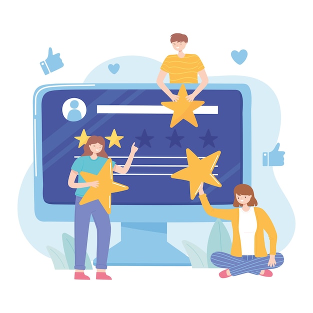 Illustrazione di social media del sito web di valutazione e feedback della gente