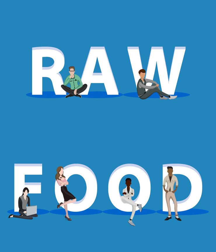 Vector 웹 모바일 앱 프레젠테이션을 위한 raw food의 사람들