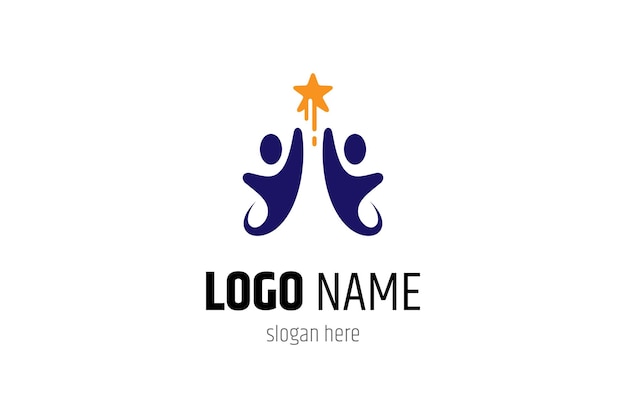 Persone che raggiungono le stelle logo del sogno in stile di design piatto