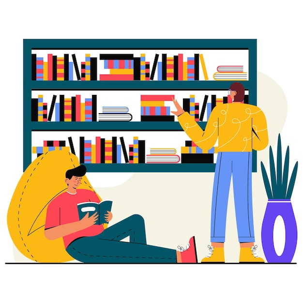 People Read a Book Flat Illustration