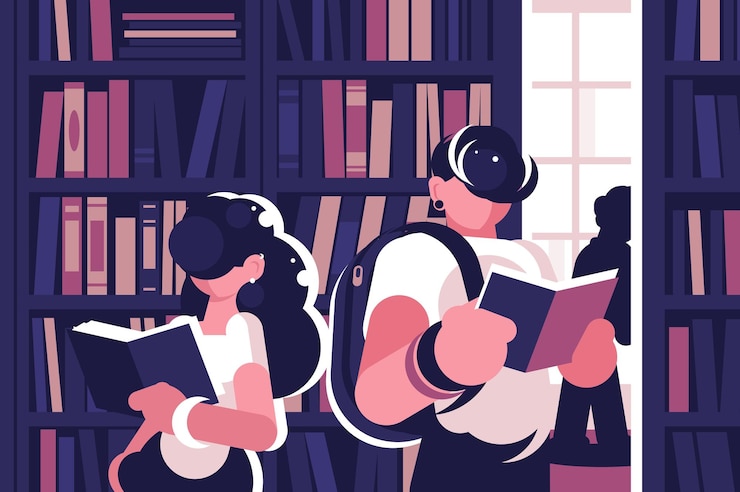Vector people read in library