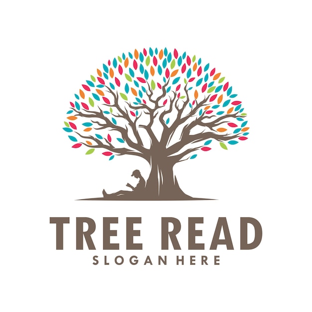 A people reading book under tree logo