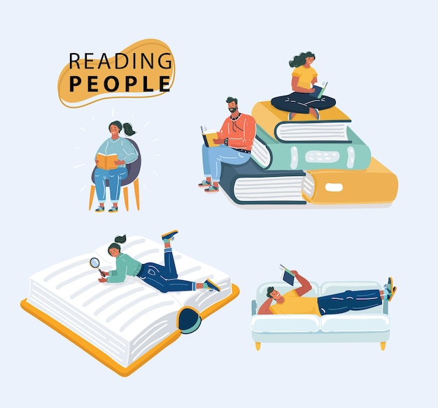 People reading books on white