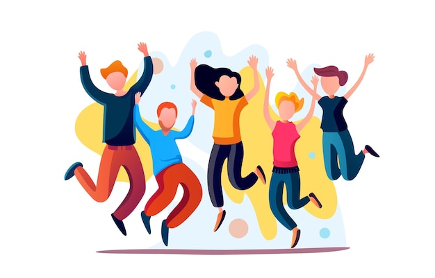 Vector people rejoice in victory, working team of people celebrate. vector illustration