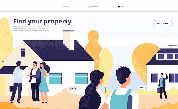 Vector people rent, sale and buy property.