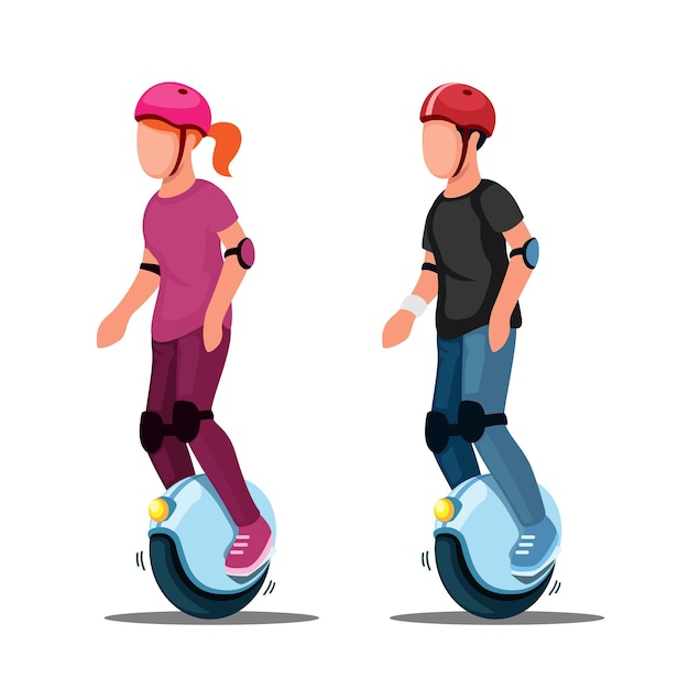 People ride electric unicycle. electric vehicle set illustration vector