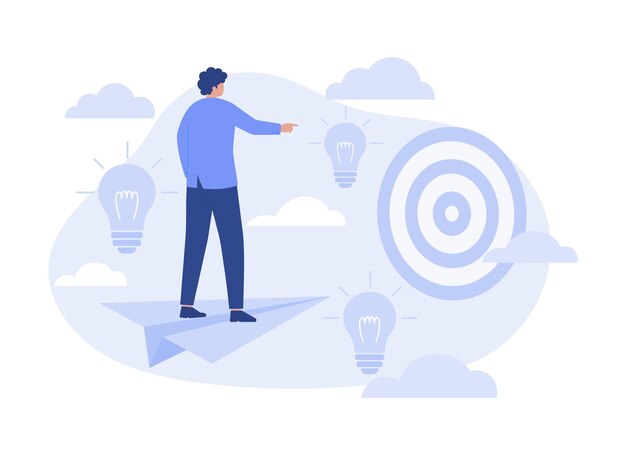 People ride paper airplane to the target the road to achieving the target Modern flat illustration