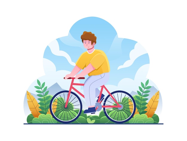 Persone in sella a una bicicletta sul parco con sfondo verde della pianta
