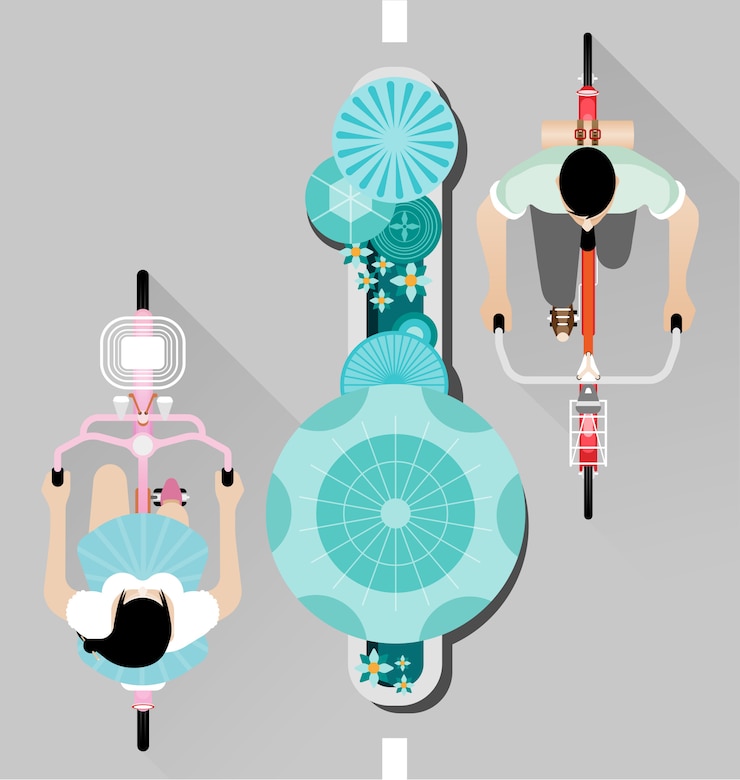 Vector 거리 평면도에 자전거를 타는 사람들