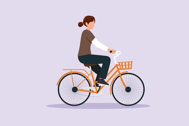 People riding bikes on city street concept Colored flat vector illustration isolated