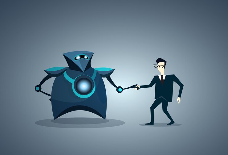 Vector people and robots handshake human