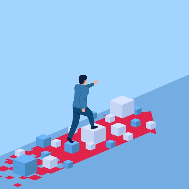 people running on digital cubes a metaphor of digital transformation Simple flat conceptual illustration