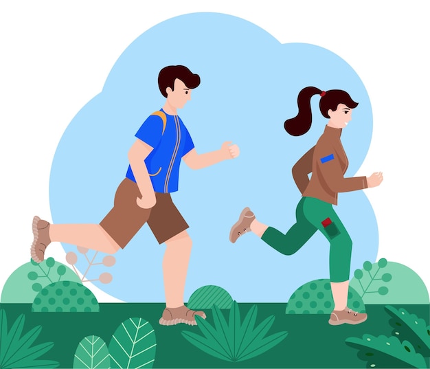 Vettore le persone che corrono velocemente fanno sport all'aria aperta attività sportive corridori sullo sfondo della natura