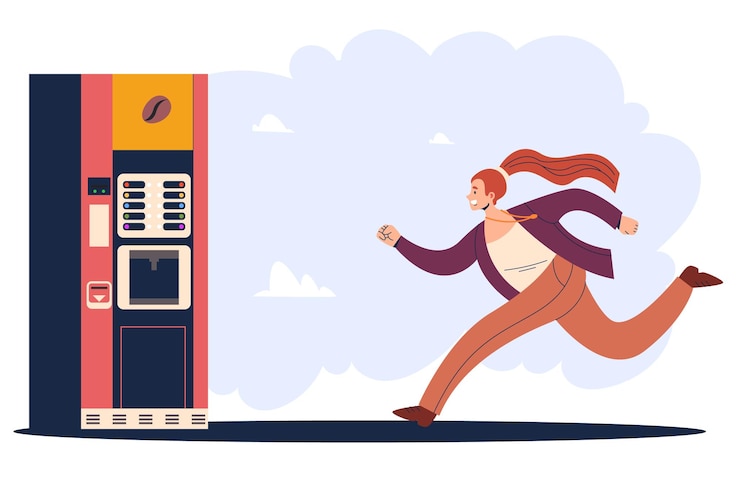 Vector people running for morning coffee concept vector cartoon graphic design element illustration