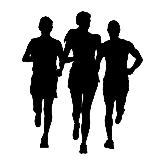 Vector people running silhouette isolated black on white background vector illustration