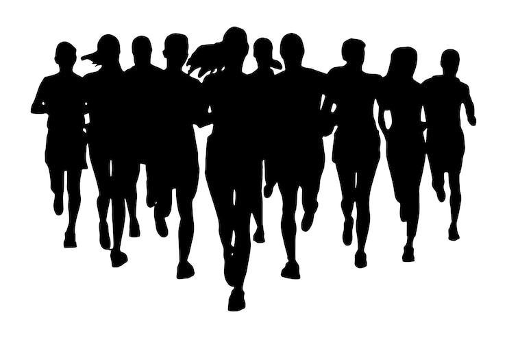 Vector people running silhouette isolated black on white background vector illustration