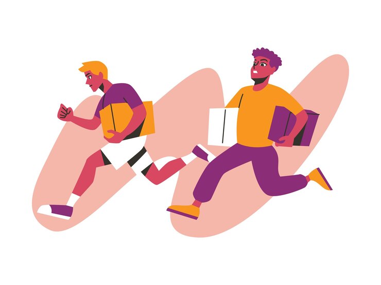 Vector people running while carrying shopping items
