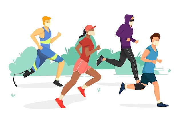 people running with medical masks