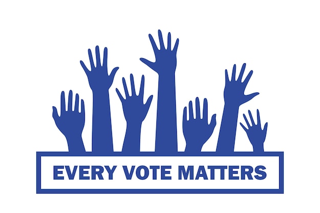 Vettore la gente alza le mani ogni voto conta concetto di voto e elezione illustrazione vettoriale