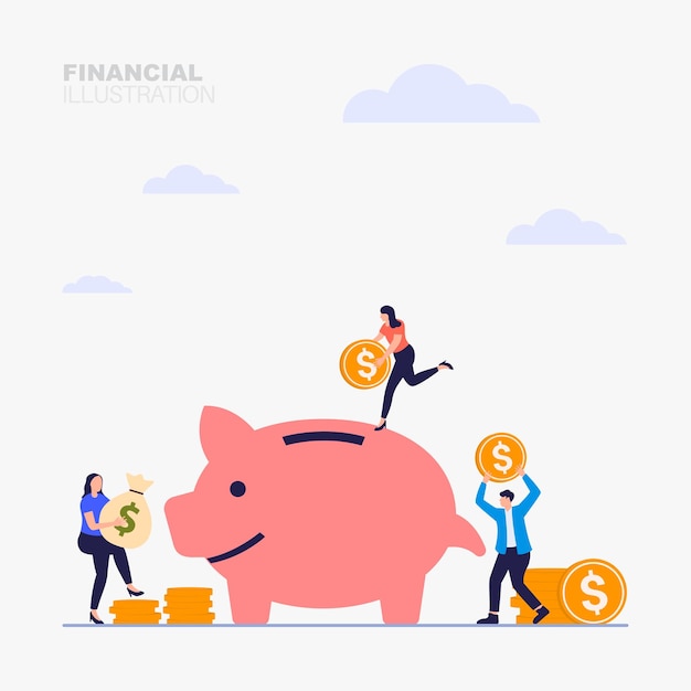 People save money and investing concept illustration