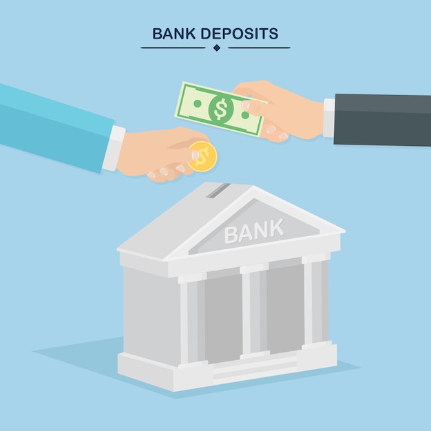 銀行でお金を節約する人々。お金を節約するか、銀行預金を開きます。投資、財政の安定。