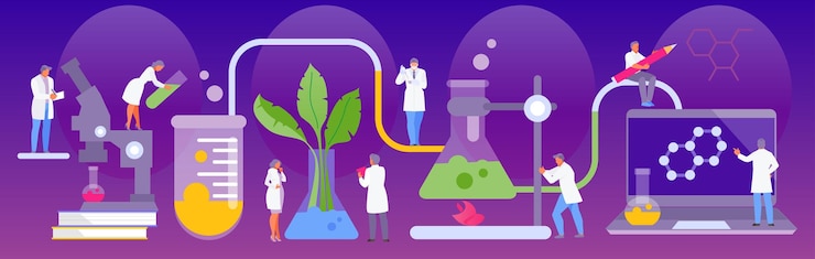Vector people scientists in the laboratory experiments and study vector illustration