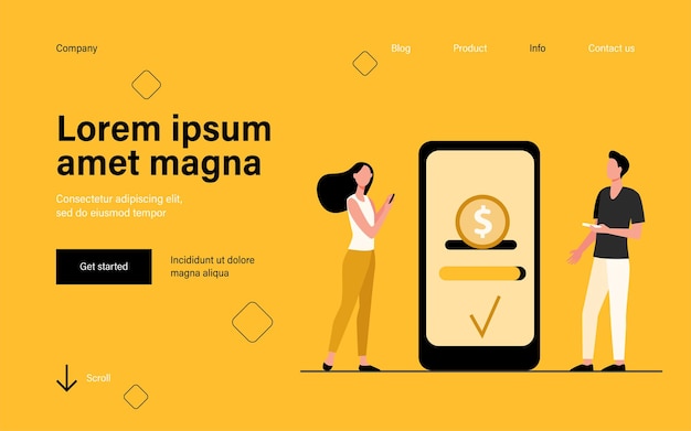 People sending and receiving money landing page in flat style