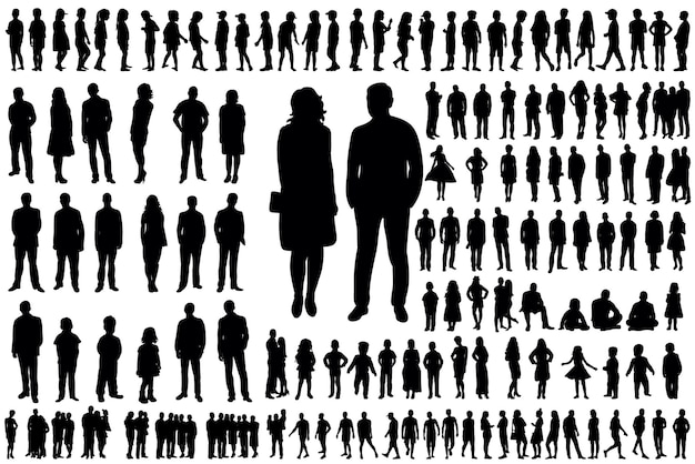 Vector people set black silhouette, isolated, vector
