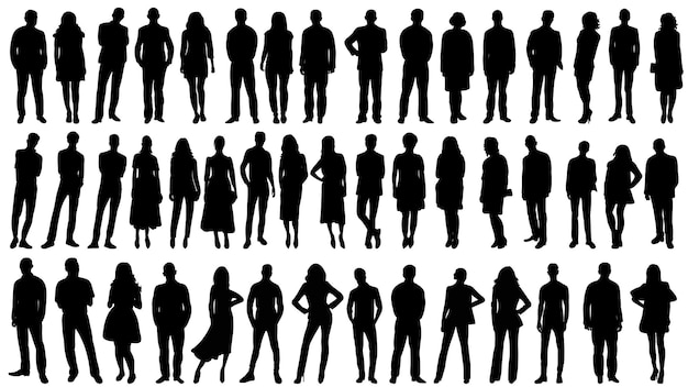 Vector people set black silhouette isolated vector