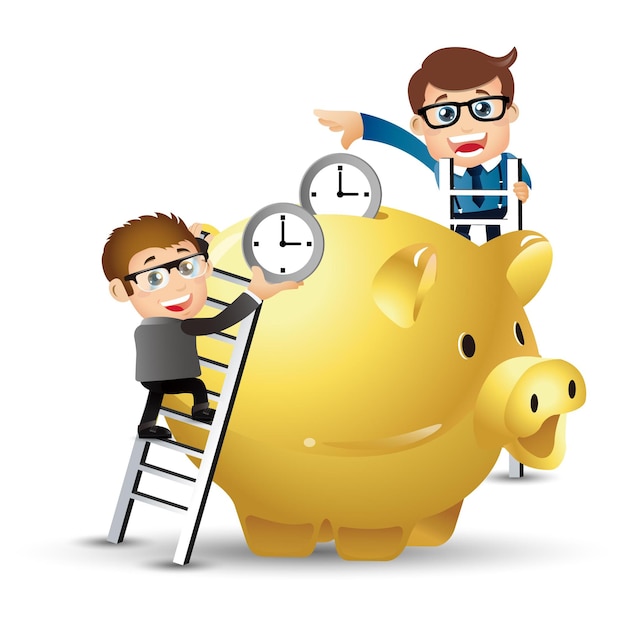 People Set  Business Business people put time in the piggy bank